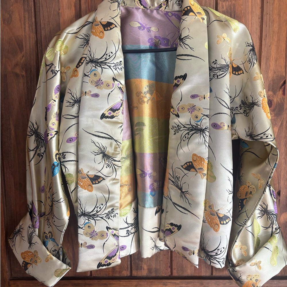 Cute Y2K Butterfly Print Women's Kimono Jacket Cardigan Colorful gold abstract